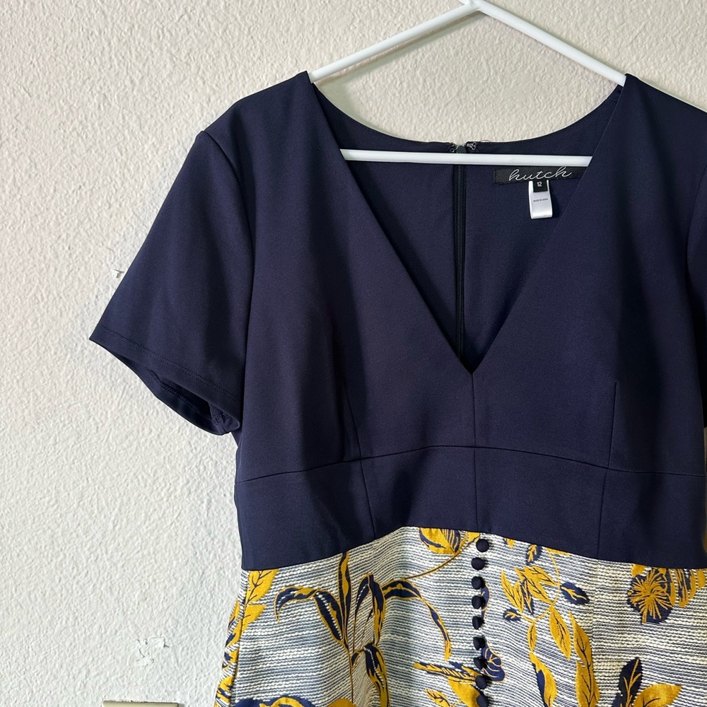 Hutch 12 Navy & Brocade Mini Dress Elephants Modcloth NWOT - Picture 3 of 4